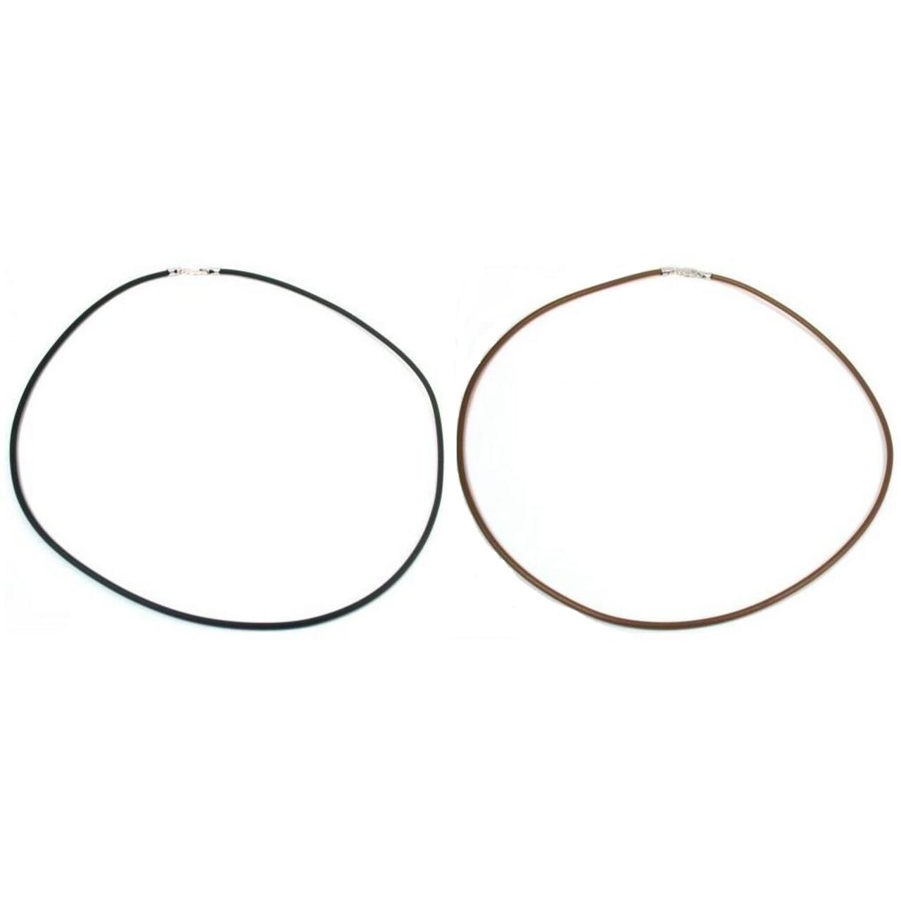 Black & Brown Rubber Necklace Cords W/ Silver Lobster Clasp 18" Long Kit 2 Pcs